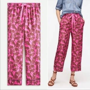Jcrew Pink Silk Twill Relaxed Pant in Sleepy Lions Print